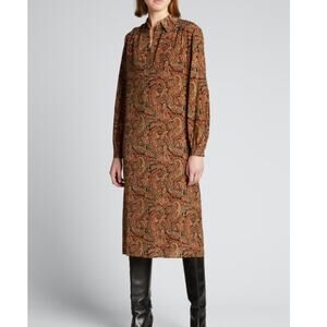 Nili Lotan Kesia Paisley Pintuck Midi Dress sz M